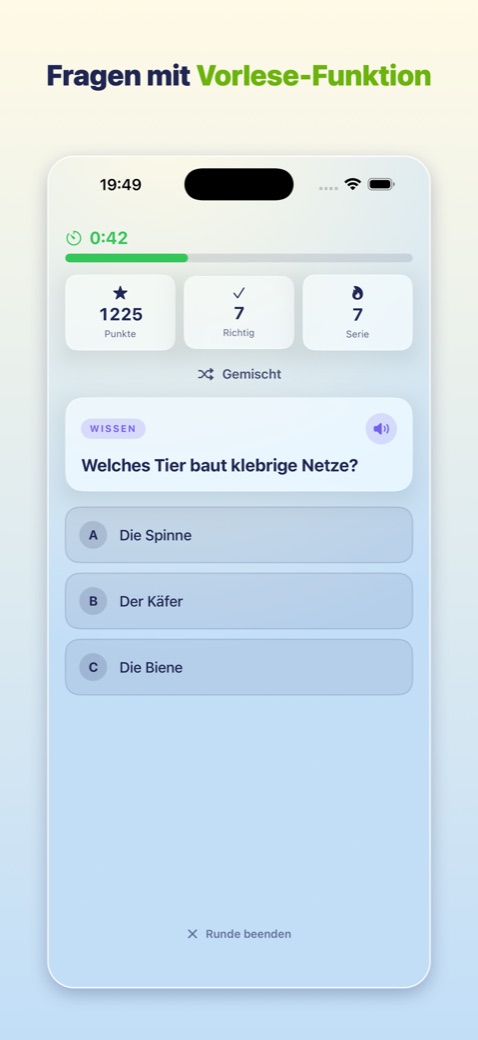 Laufende Runde mit Frage und Antworten