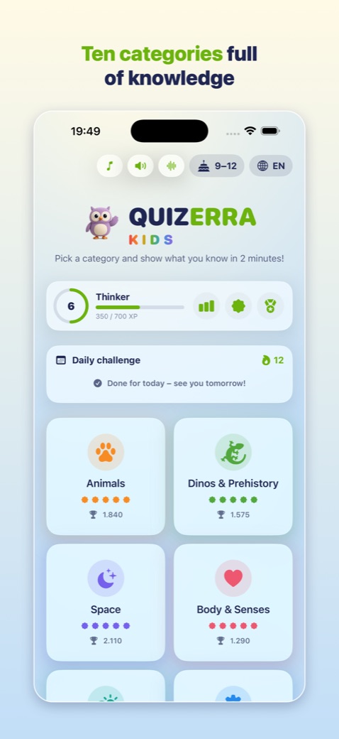 Main menu with ten categories