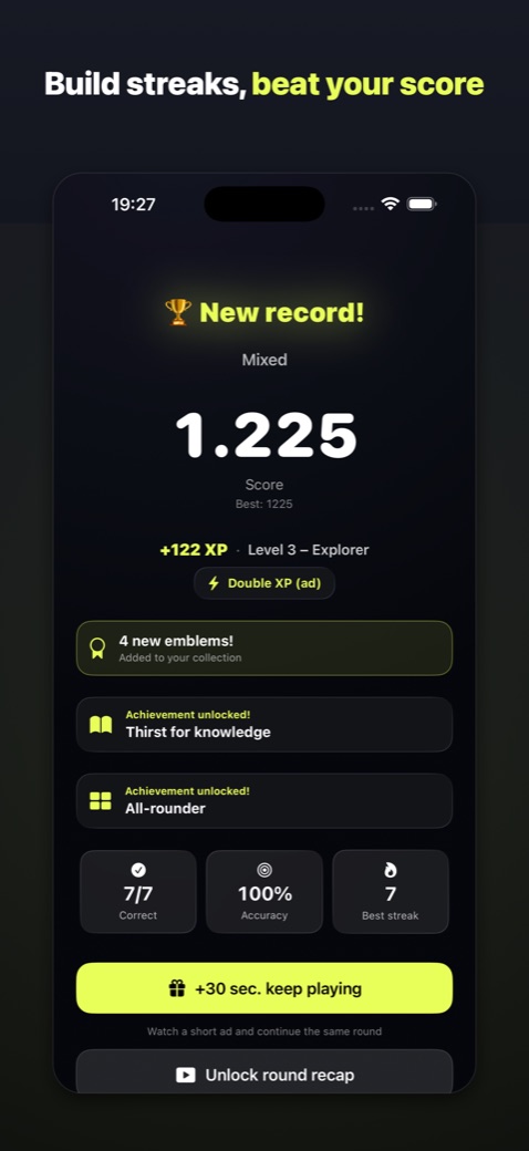 Results screen after a round