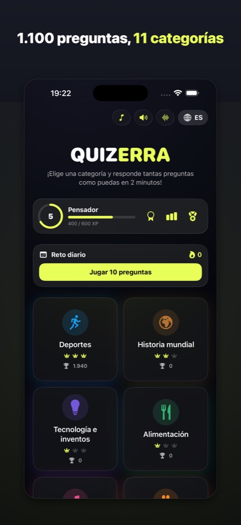 Menú principal con categorías