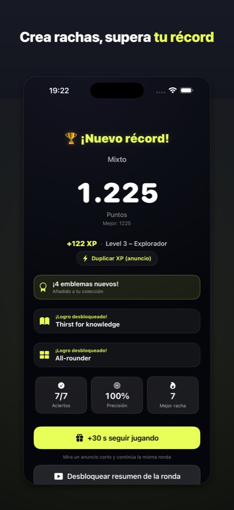 Pantalla de resultados tras una ronda
